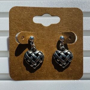 Silver Heart Drop Earrings